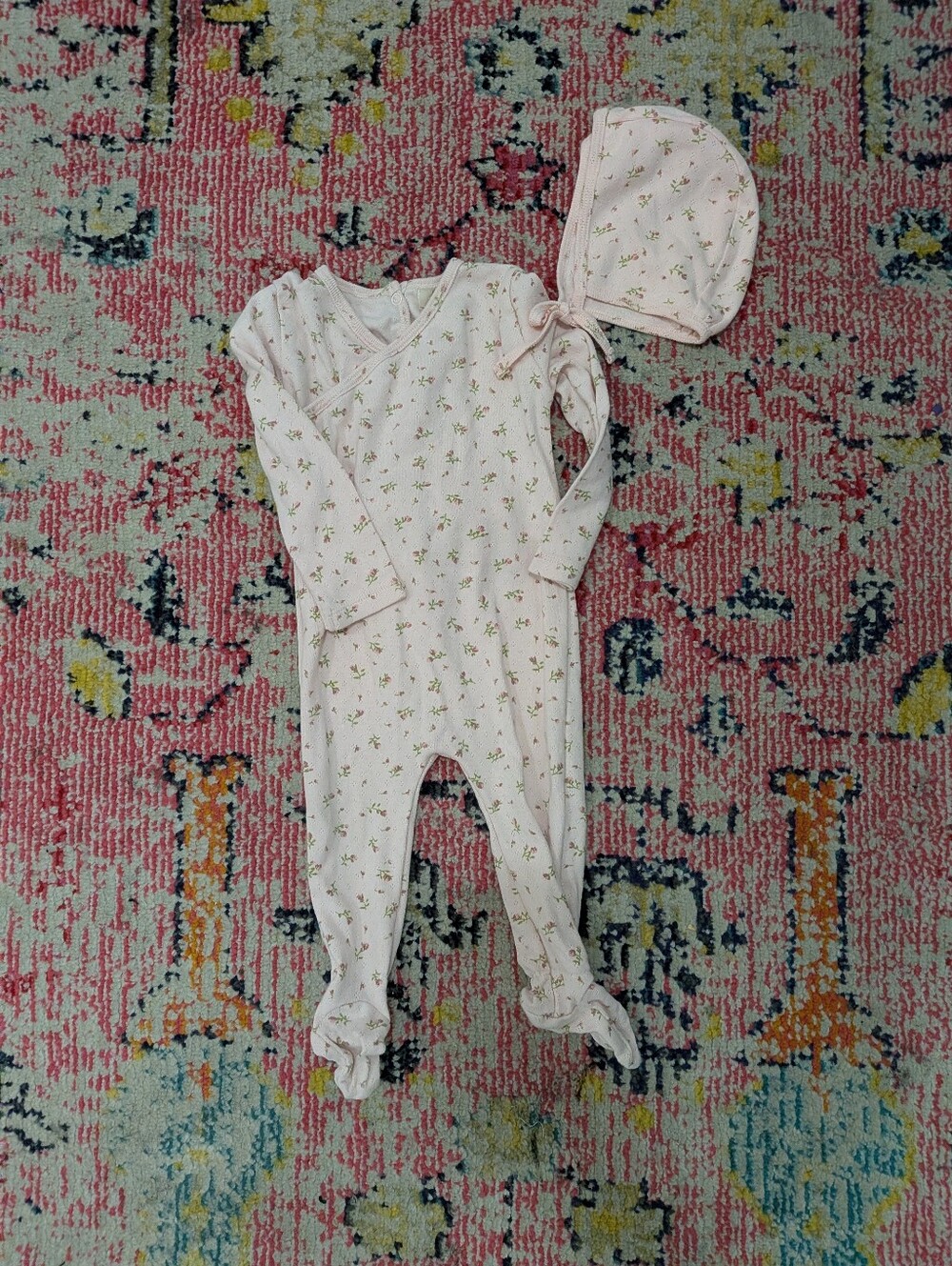 Jars Soft Pink Floral Baby One-Piece with Matching Hat